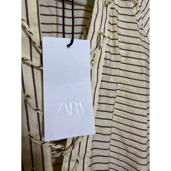 Zara ZW Collection Kaftan Tunic Maxi Dress in Butter Yellow Stripe NWT Sz. S - Picture 8 of 9